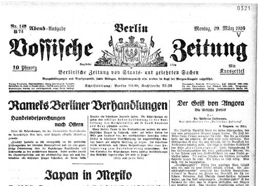 Rückblick: Berlin am Montag, den 29. März 1926